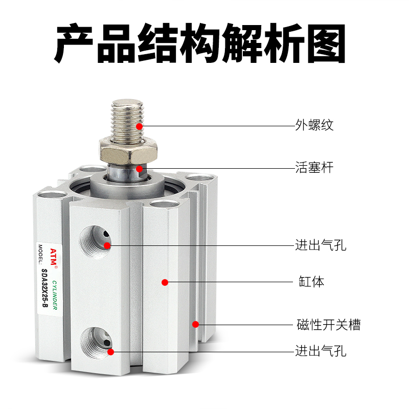 小型气动SDA外牙带磁薄型气缸SDA12/16/20/25/32/40/63/80/100S-B