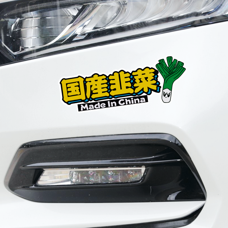 国产韭菜车贴适用特斯拉比亚迪理想电车搞笑个性划痕贴电动车贴纸