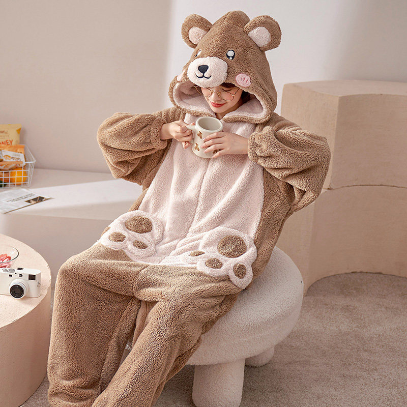 可爱小熊连体秋冬款珊瑚绒少女睡衣 戴蜜睡衣/家居服套装