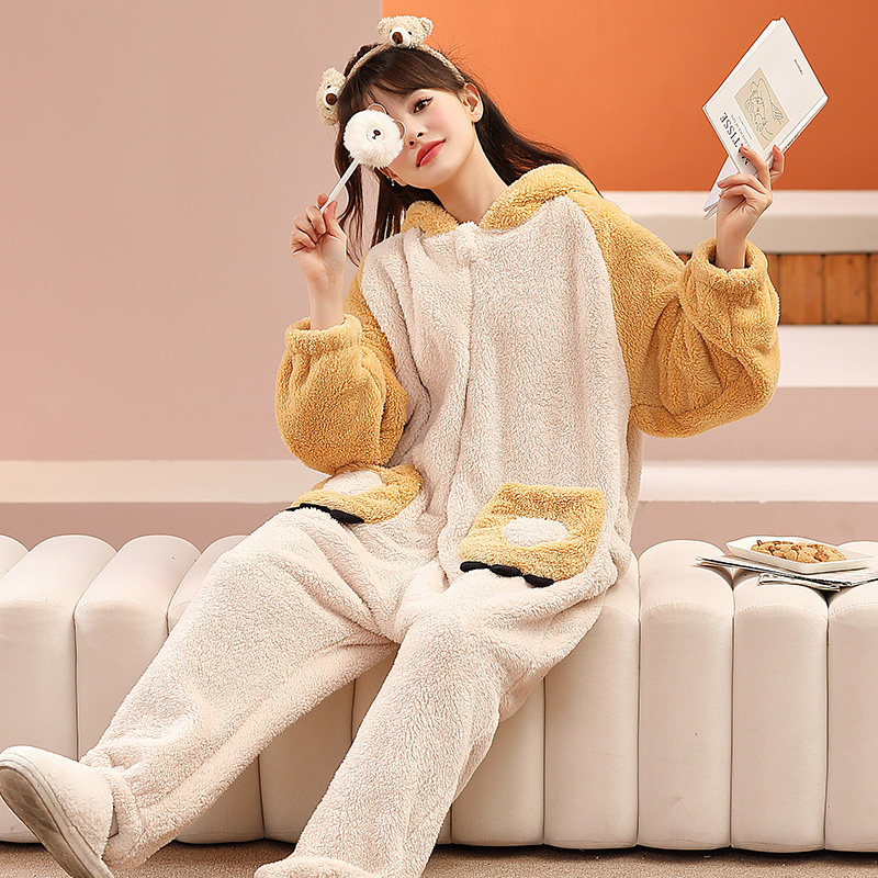 可爱老虎连体冬季加绒珊瑚绒睡衣 戴蜜睡衣/家居服套装