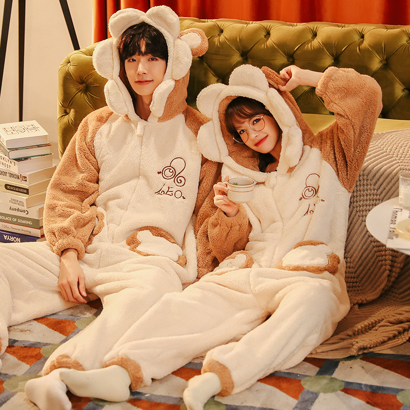 连体珊瑚绒情侣秋冬加绒睡衣 戴蜜睡衣/家居服套装