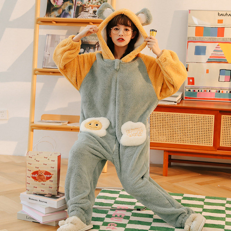 秋冬季连体可爱加绒新款珊瑚绒睡衣 戴蜜睡衣/家居服套装
