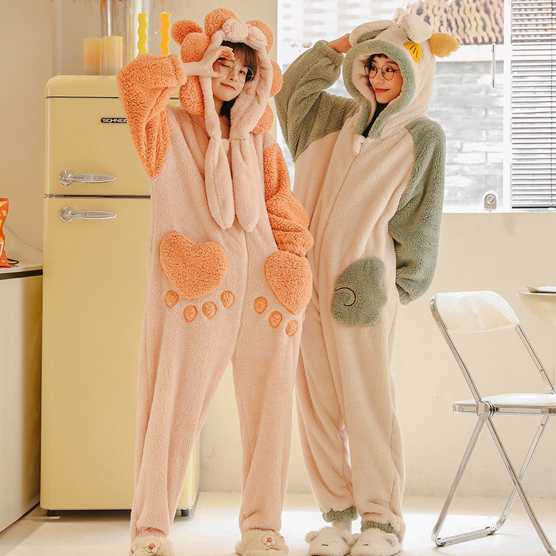 秋冬新款连体加绒冬天珊瑚绒睡衣 戴蜜睡衣/家居服套装