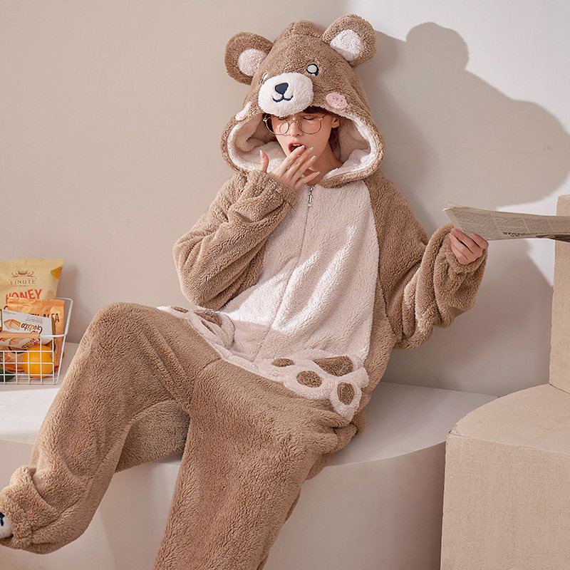 可爱小熊连体秋冬款珊瑚绒少女睡衣 戴蜜睡衣/家居服套装