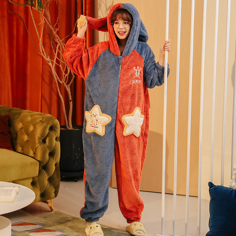 连体冬款珊瑚绒冬季加绒可爱睡衣 戴蜜睡衣/家居服套装