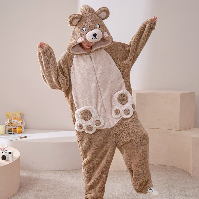 可爱小熊连体秋冬款珊瑚绒少女睡衣 戴蜜睡衣/家居服套装