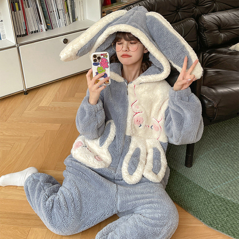 连体冬季加绒珊瑚绒可爱连帽睡衣 戴蜜睡衣/家居服套装