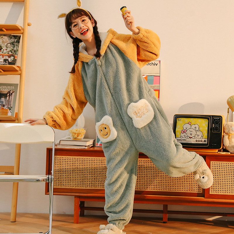 秋冬季连体可爱加绒新款珊瑚绒睡衣 戴蜜睡衣/家居服套装