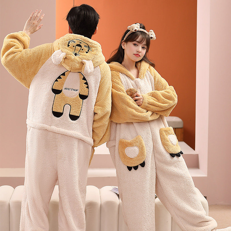 珊瑚绒卡通连体情侣秋冬季学生睡衣 戴蜜睡衣/家居服套装