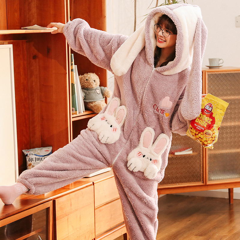 珊瑚绒连体兔秋冬季加绒甜美睡衣 戴蜜睡衣/家居服套装