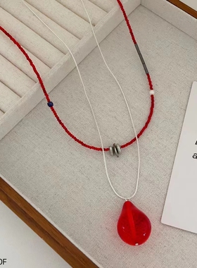 个性独特红色项链女复古小众高级感锁骨链气质颈链2025年新款爆款