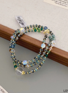 小众设计高级感转运白水晶串珠手链女时尚简约叠戴轻奢绿点石手饰