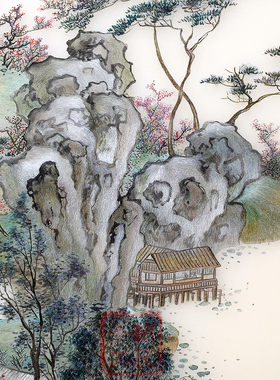 60*150顾氏手工苏绣山水风景山林安居宋代美学玄关走廊客厅茶室画