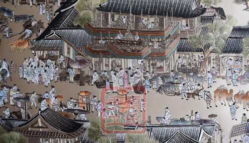 顾氏大师顾晓贤签名绣，1-4丝工艺精品苏绣：清明上河图全卷 软裱 - 图1