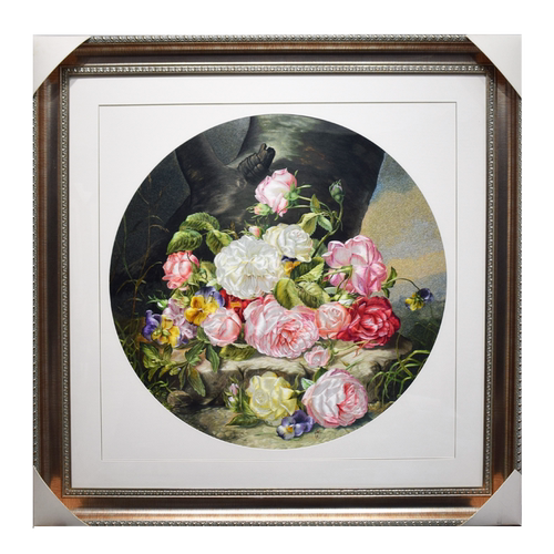 115*115顾氏精品苏绣牡丹 现代油画风格富贵牡丹 花团锦簇客厅画 - 图3