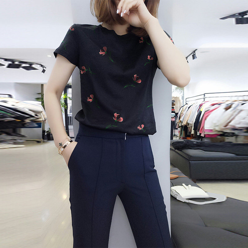 黑色短袖t恤女短款上衣 梵莉思女装T恤