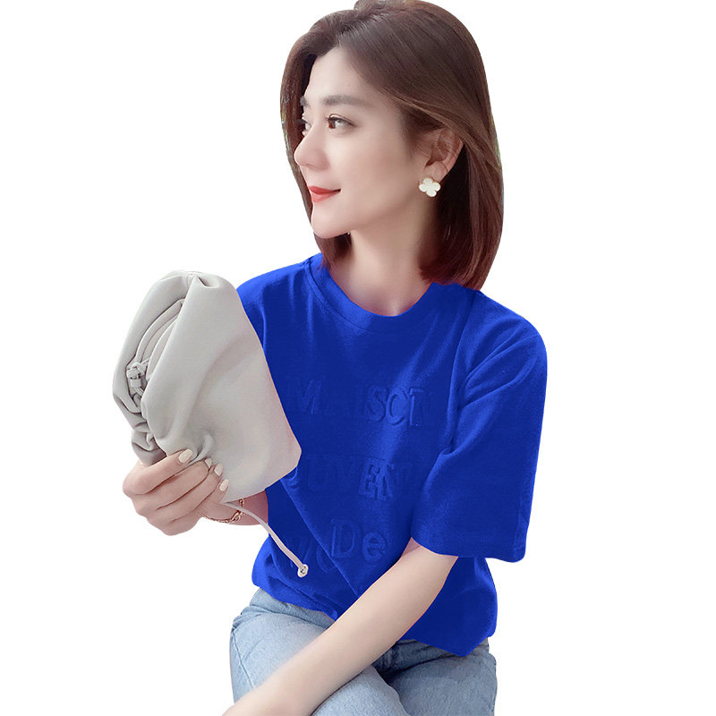 欧洲站蓝色宽松t恤上衣 梵莉思女装T恤