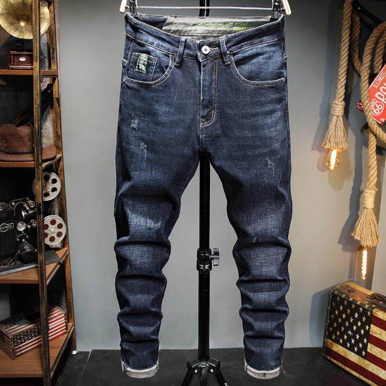 秋冬新款牛仔裤男弹力修身小直筒脚青年长裤子蓝色百搭青年潮2025