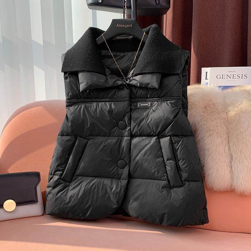 洋气韩版2025羽绒棉马甲拼接女士冬季新款欧货爆款外穿无袖外套潮,淘宝优惠券,粉丝福利购,淘宝优惠卷