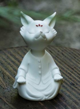 创意陶瓷禅意小狐狸摆件中式摆设