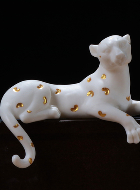 招财陶瓷动物豹子景观工艺摆件