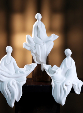 中式风陶瓷人物禅意佛像书房摆件