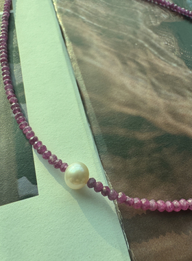 小枝 火龙果红宝石搭配天然淡水珍珠项链