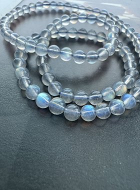 暗夜行者 灰月光石水晶6mm圆珠3颗圈手链 幻彩虹光