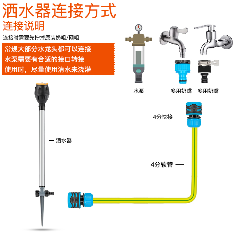 灌溉喷头360度自动喷水神器旋转农用绿化园林浇水浇菜园草坪洒水 - 图3