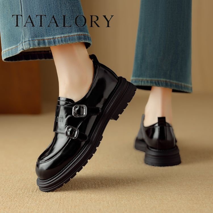 TATALORY女鞋真皮圆头舒适平底乐福鞋女英伦深口一脚蹬小皮鞋单鞋,淘宝优惠券,粉丝福利购,淘宝优惠卷