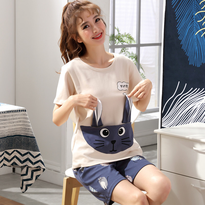 夏季纯棉短袖韩版可爱少女睡衣 丽欣露睡衣/家居服套装