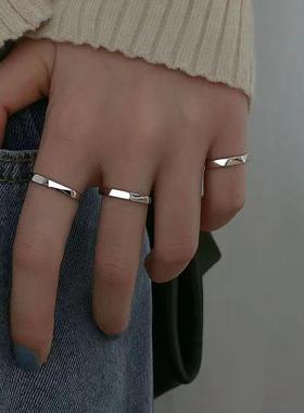 S925镀银菱形不规则戒指女小众设计ins潮素圈戒高级感轻奢冷淡风