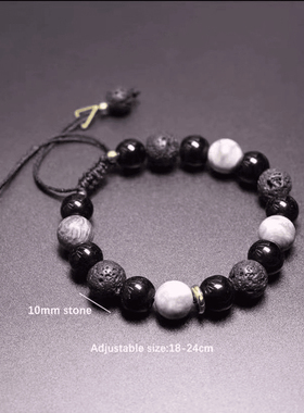 爆款几何火山石串珠手串时尚个性ins黑色手链小众暗黑风配