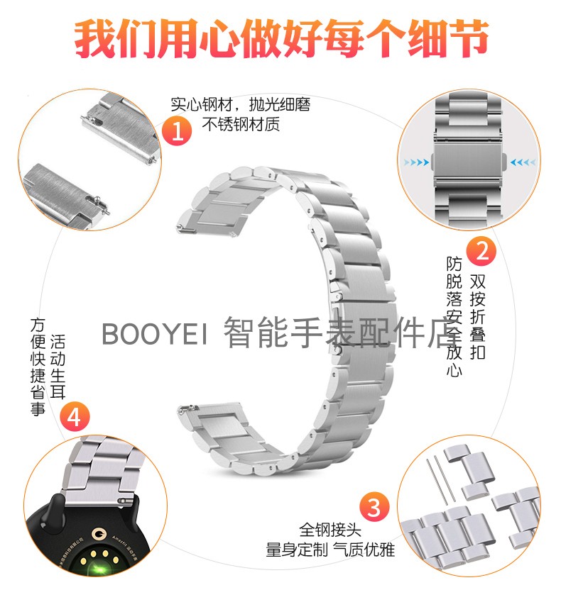 适用中兴ZTE WATCH GT不锈钢手表腕带 EC24C运动智能手表金属表带-图2