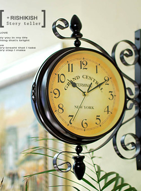 欧式铁艺双面创意客厅时钟