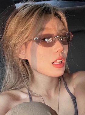 欧美无框灰色猫眼y2k辣妹网红墨镜女潮千禧风方圆脸猫眼太阳眼镜
