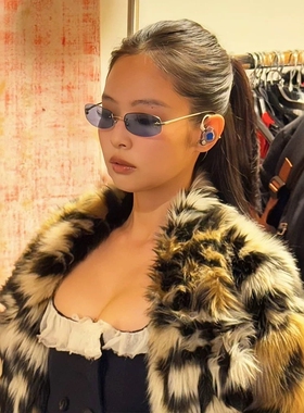 Jennie同款方形无框蓝色眼镜y2k时尚高级感中古墨镜潮酷太阳镜女