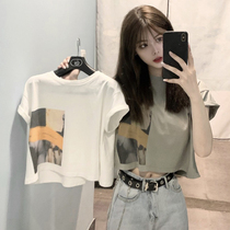 Short fit high waist pants design sensation small crowdsourced navel blouse Women summer sensible slim short sleeve loose t-shirt-ins tide overfire