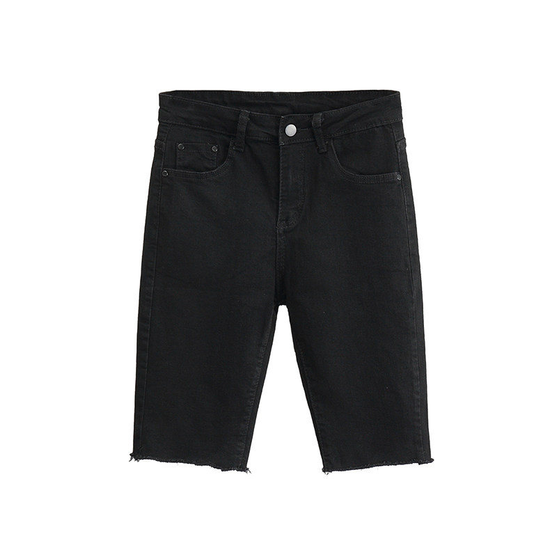夏季黑色短裤胖mm紧身五分裤牛仔裤 婀妮芭芭牛仔裤