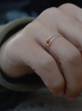 简约日常999足银南红手工戒指