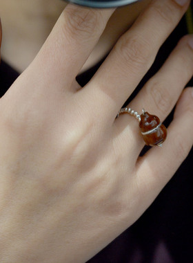 紫金鼠葫芦串珠戒 手工戒指指环925银戒指设计感夸张甜美小众复古