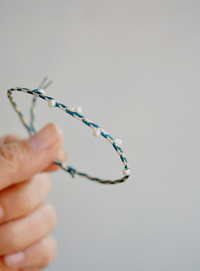 冷淡风森系珍珠碎花手绳手工编织