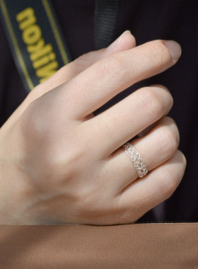 银戒指女999纯银花丝编织戒指轻奢高级感闭口镂空简约小众 原创