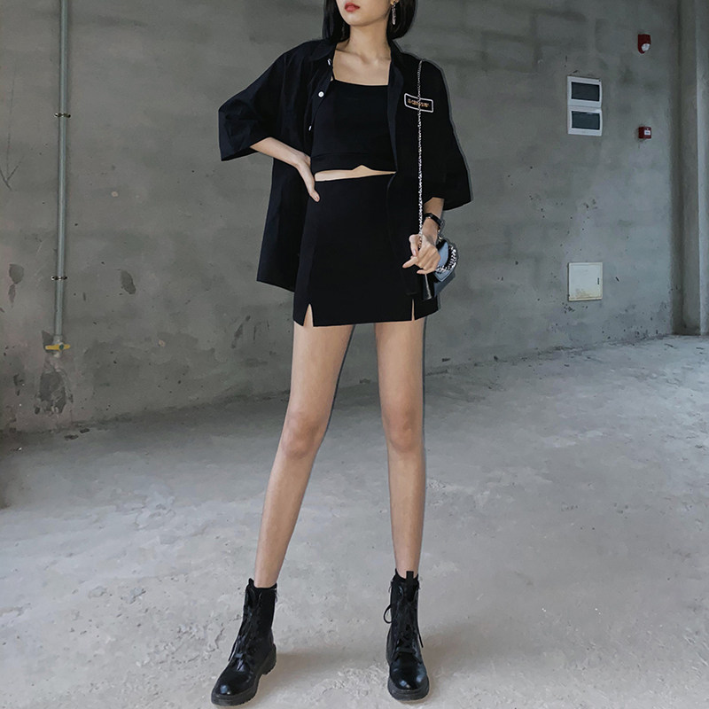 性感黑色a字半身裙裤女夏新款短裙 乐镇半身裙