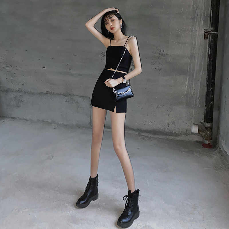 性感黑色a字半身裙裤女夏新款短裙 乐镇半身裙