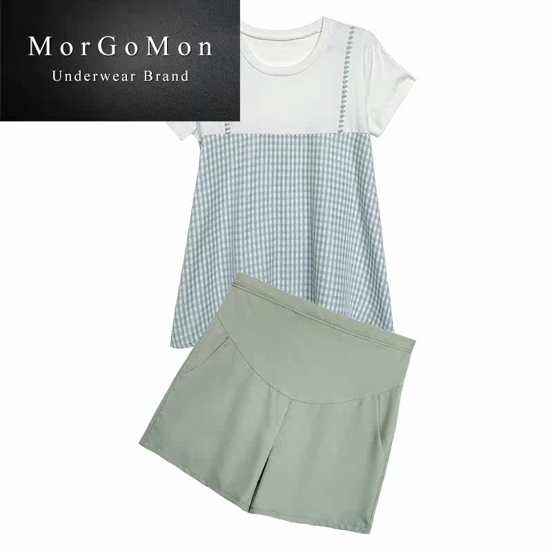 孕妇夏装外出时尚款上衣产检妈短裤 morgomon慕格蔓套装