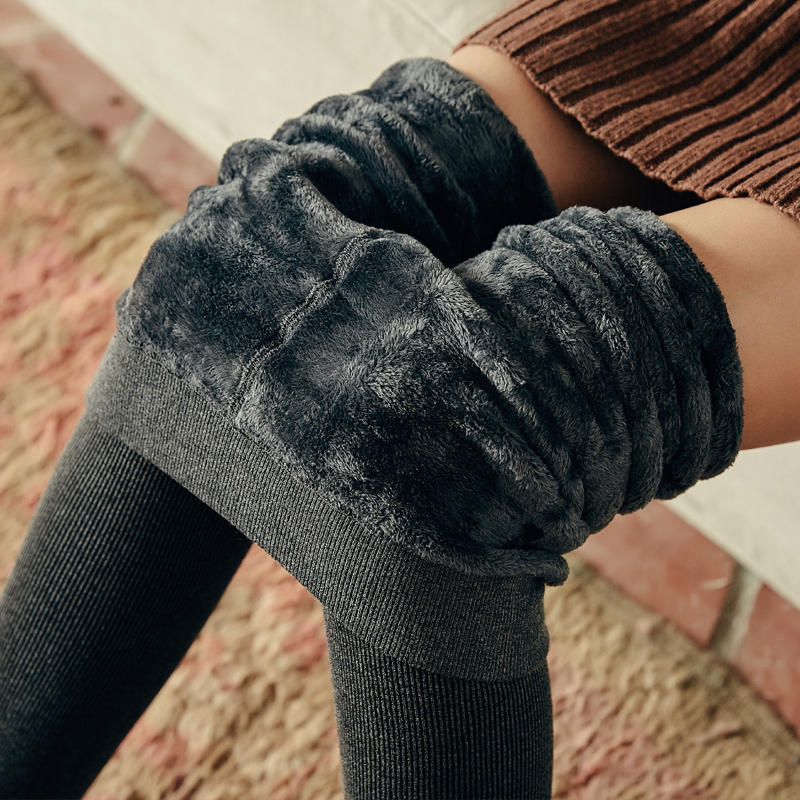 秋冬新款螺纹竖条外穿灰色加绒秋裤 慕玲打底裤