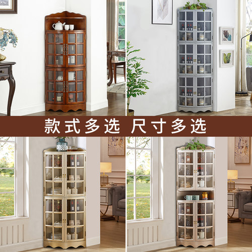 美式实木角柜墙角柜三角形欧式客厅转角柜杂物收纳扇形拐角储物柜 - 图0