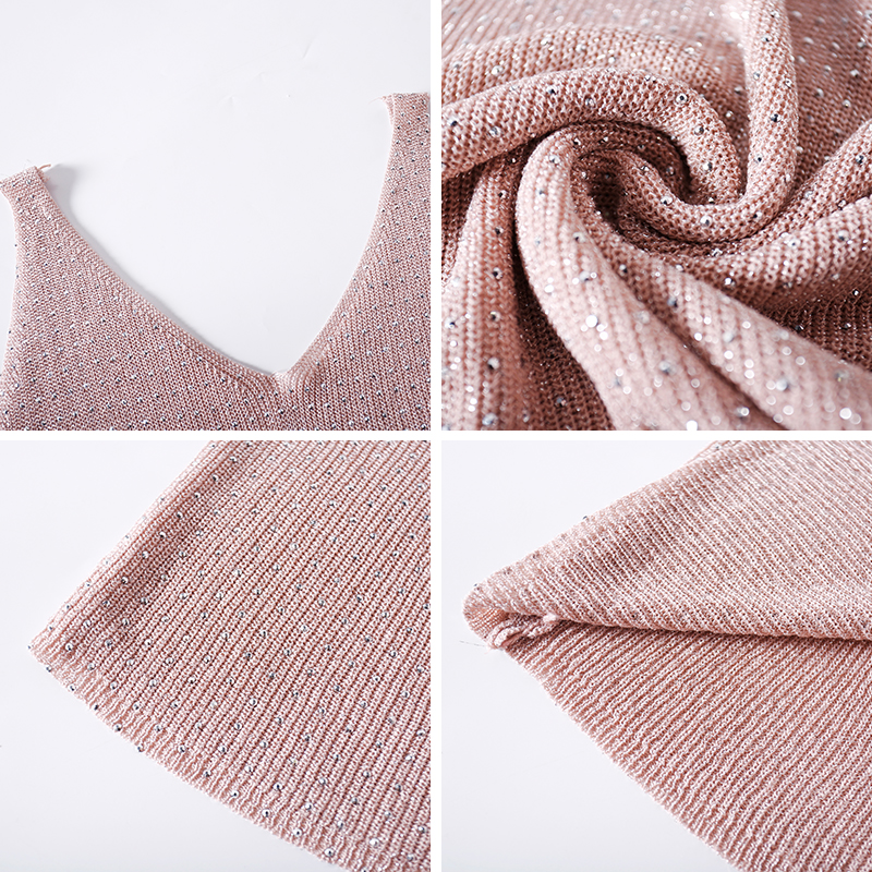 欧洲站内搭针织烫钻亮丝无袖打底衫 资玲珑背心吊带