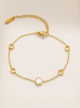 时尚轻奢白贝小花朵百搭钛钢项链